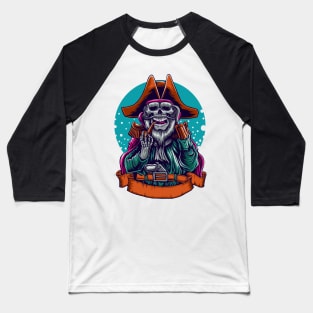 Skull Pirates Illustration Baseball T-Shirt